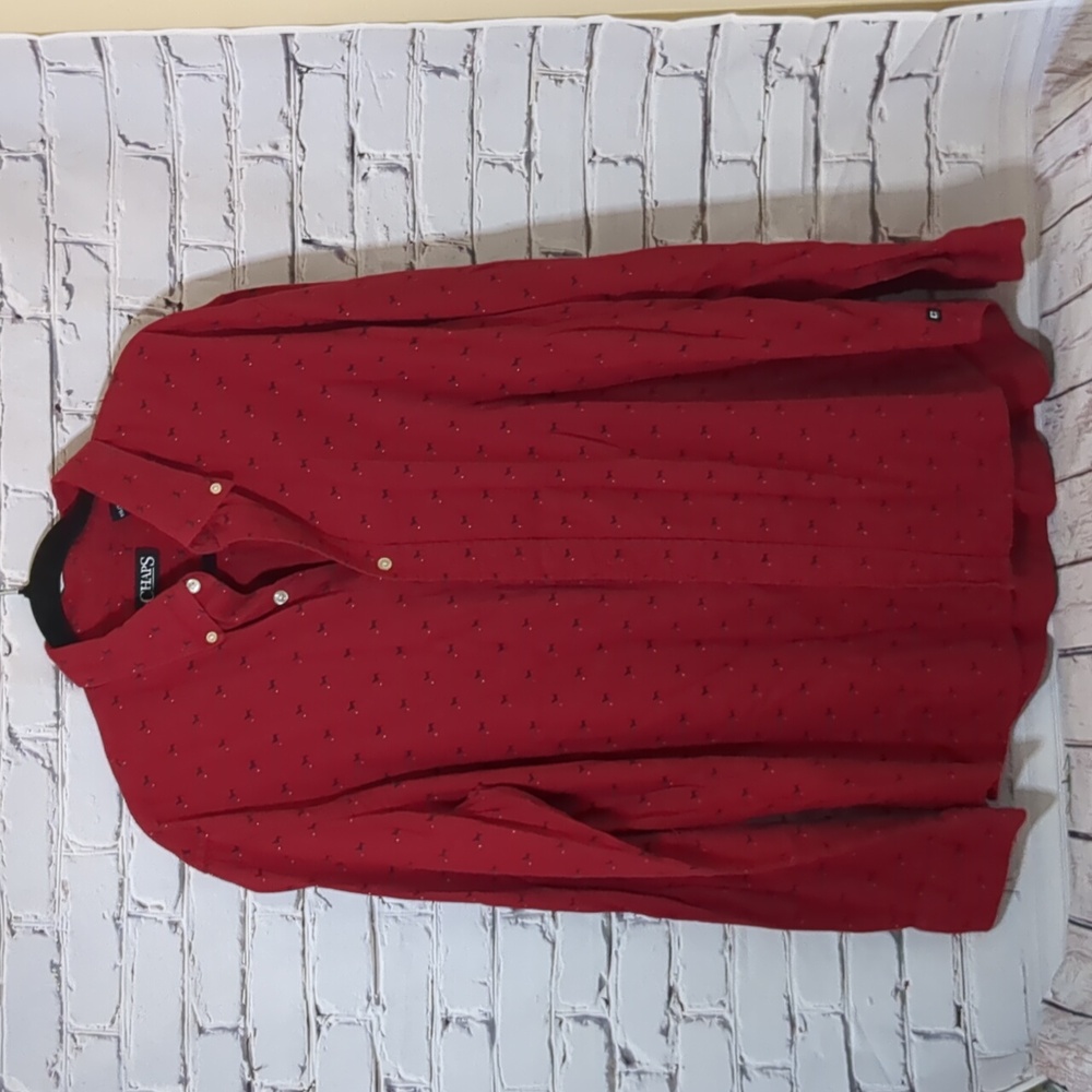 CHAPS Men’s Red Cotton Flannel Dog & Ball Long Sleeve Button Up Shirt Size XXL